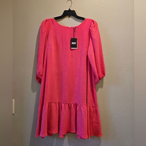 Dkny Dresses & Skirts - DKNY Vibrant Pink Dress with Puff Sleeves Sz 16